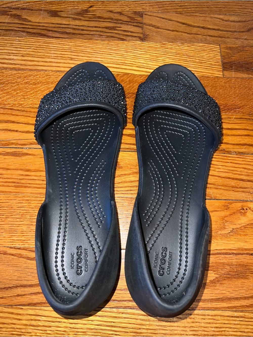 CROCS Black Studded Open-Toe Slide Sandals - Picture 2 of 3